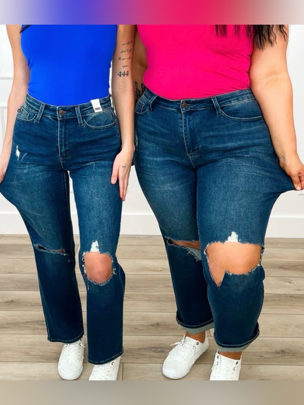 Judy Blue NWT Women's Plus High Rise Dad Dark Wash Distressed Denim Jeans - 18W
